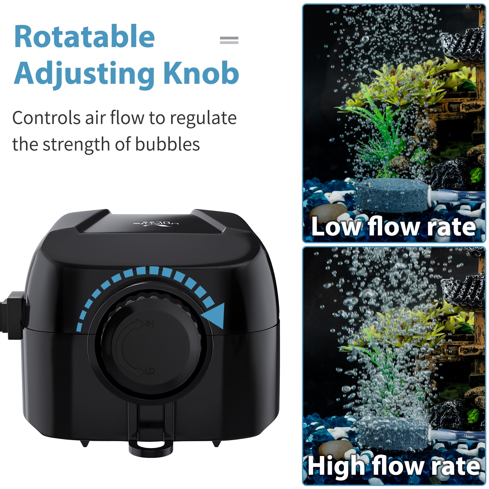 Uniclife Aquarium Adjustable Air Pump Single 2 L/min 2.5 W Fish Tank Oxygen Pump with Air Tubing Valve Stone Accessories