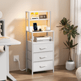 thumbnail image 2 of Furologee Tall Nightstand with Light Tube and Charging Station, Night Stand with 3 Drawers for Bedroom, Home Office, Dorm, Bedside Table and Bookshelf 2 in 1, White, 2 of 9