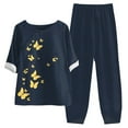 thumbnail image 2 of Ladies Five Sleeve Printed Blouse Pants Two Piece Suit, Blue 4Xl, 2 of 3