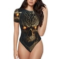 thumbnail image 2 of Uemuo Metal Evil Skull Pattern Women's One Piece Short Sleeve Swimsuit Rash Guard Surfing Modest Quick-drying Swimsuit Beach Essentials-, 2 of 9