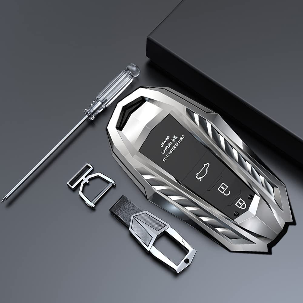 Compatible with Toyota 2018-2021 Highlander RAV4 Camry Avalon C-HR Prius Hybrid Corolla Prius Prime 3 4 Buttons Key Fob Cover Case Remote Holder Protector With key Chain (silver)