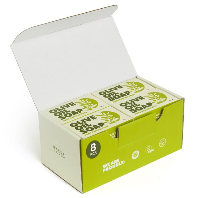Skin Said Yes Barras de jabón de aceite de oliva - Juego de 8 - Jabón de barra orgánico - Hidratante suave para la piel rico en antioxidantes - Ideal para pieles sensibles, niños, hombres y mujeres -