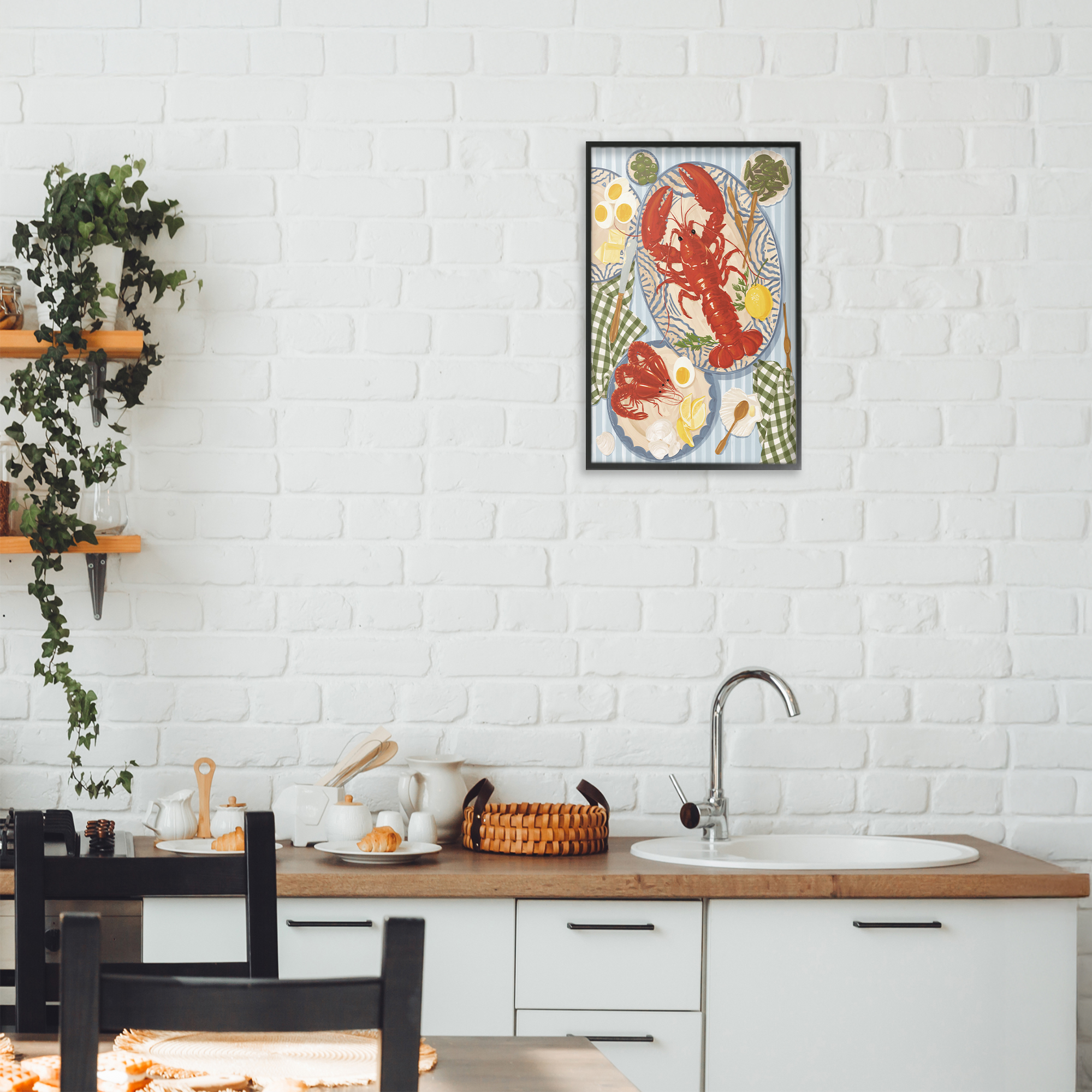 Stupell Industries Lobster For Lunch Platter Black Framed Giclee Art, design by Vero Illustrates
