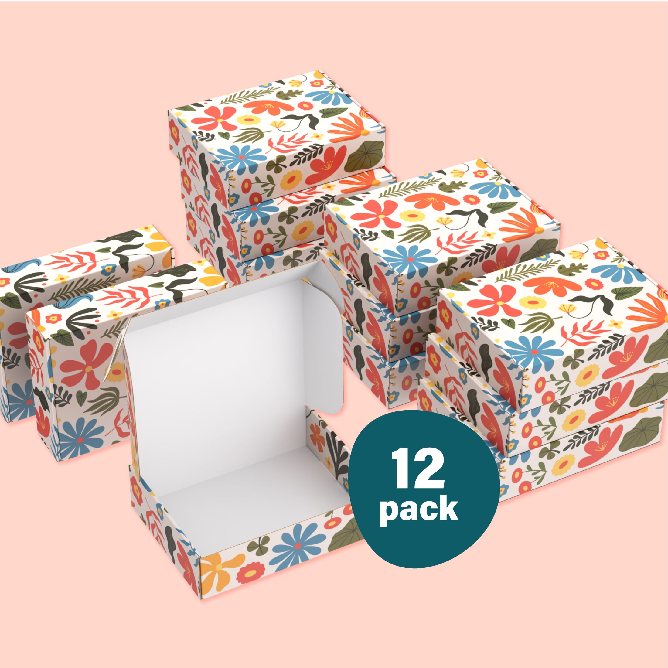 Printed Decorative Mailing, Shipping and Gift Boxes, Tuck Top Closure, 11.25” x 9” x 3”, Flower Print, 12 -Count Pack