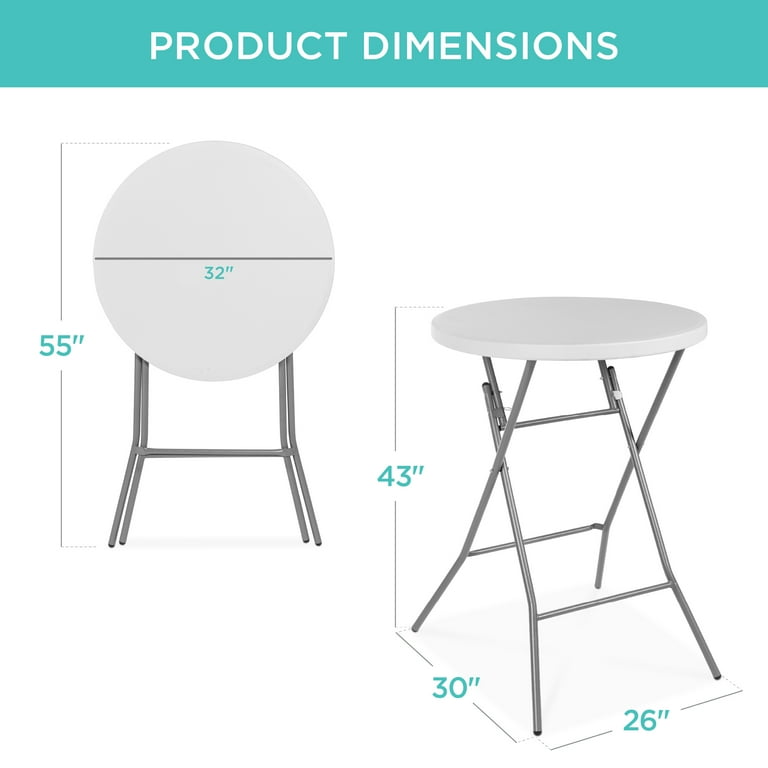 Best Choice Products 32in Bar Height Folding Table Indoor Outdoor Accessory w Thick Table Top 330lb Capacity White