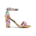thumbnail image 3 of BLISSFUL STEP Women's Shoes Flower Print Open Toe Block High Heels Summer Sandals Blue White 9, 3 of 7