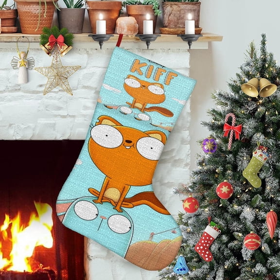 Kiff-theme Christmas Stockings，Fine white linen for Stairs Fireplace Hanging Xmas Home Decor Christmas gift17.7"X12.6"(45cm×32cm)