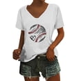 thumbnail image 1 of WZXFASHION T-shirt à Manches Courtes pour Femmes, Festival de Baseball, Couleur Unie, Imprimé Baseball, Col en V, Liquidation, T-shirt à Manches Courtes pour Femmes, 1 of 6