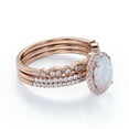 thumbnail image 3 of JeenMata Anillo de Compromiso con Trío de Ópalo de Fuego Azul Ovalado y Moissanita de 2 Uds Antiguo Engastado en Oro Rosa de 18 K sobre Plata, 3 of 6