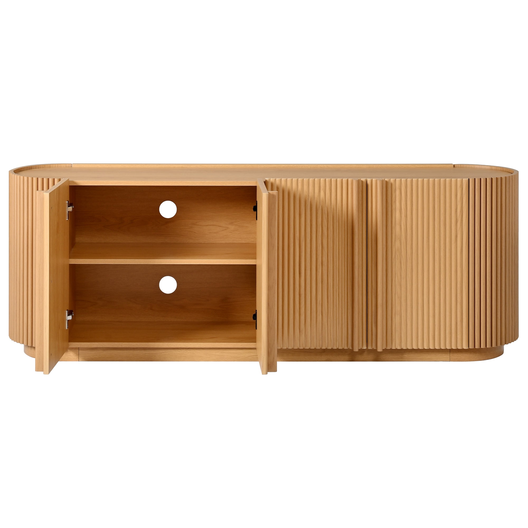 Aukfa Mid Century Modern Fluted TV Stand for TVs up to 70",Entertainment Center,Curved Design,Natural