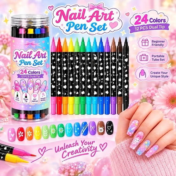 Nail Art Pens Dual Ended Nail Art Markers Nail Polish pens Color Nail Art Pen Set with Fine and Wide Tips for Nail Painting