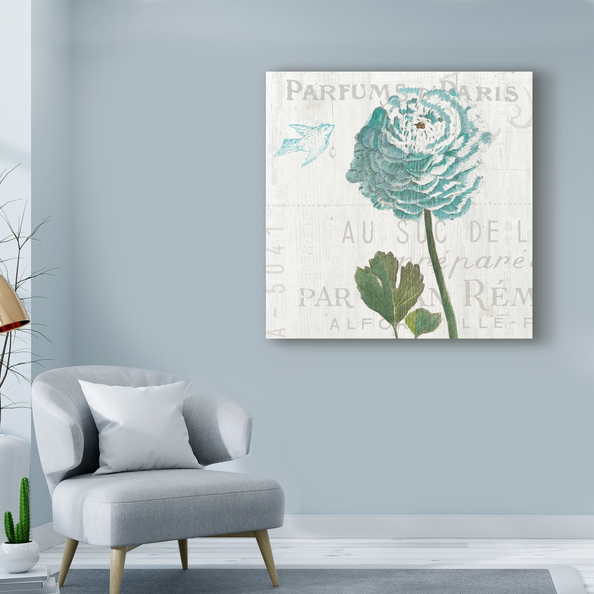 Trademark Fine Art 'Floral Messages on Wood II Blue' Canvas Art by Sue Schlabach