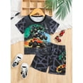 thumbnail image 3 of Boys Summer Trucks Outfit Splash Ink Racing Car Print Short Sleeve Casual Tee Elastic Shorts 2Pc Clothes,Best Gift For Infant Toddler Kid, 3 of 10