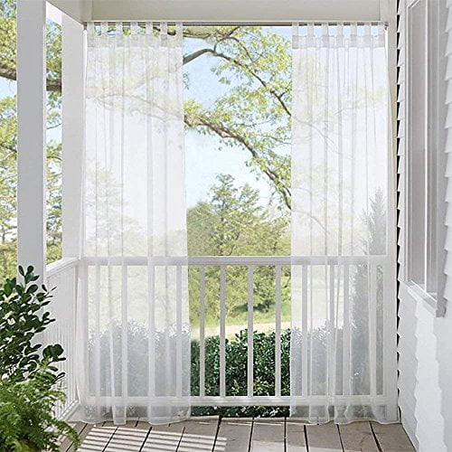 White 1 Panel StangH Outdoor Sheer Curtains Panels W54 x L96 inch Outdoor Decor Voile Sheer Drapes Water Repellent Privacy Screen Drapery with 1 Rope Tie Back 