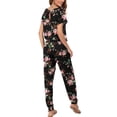 thumbnail image 3 of Combinaisons pour Femmes Décontractées à Manches Courtes, Combinaisons à Taille Élastique, Imprimé Floral, Col Rond, Barboteuse, 3 of 6