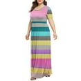 thumbnail image 3 of Womens Plus Size Maxi Floral Dress with Pockets Crewneck Short Sleeve T Shirt Dress Pleated Cotton Summer Dress (XL, Pink), 3 of 6