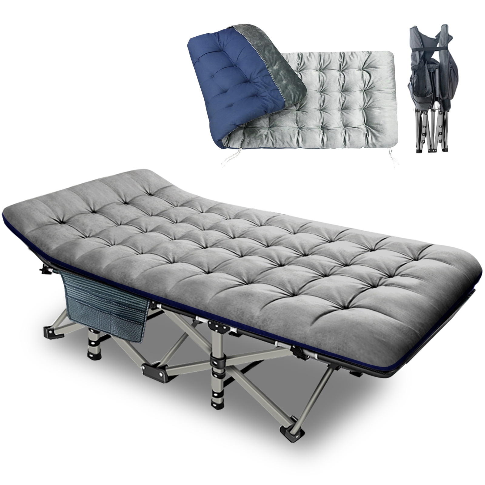 Blue cot+gray mattress