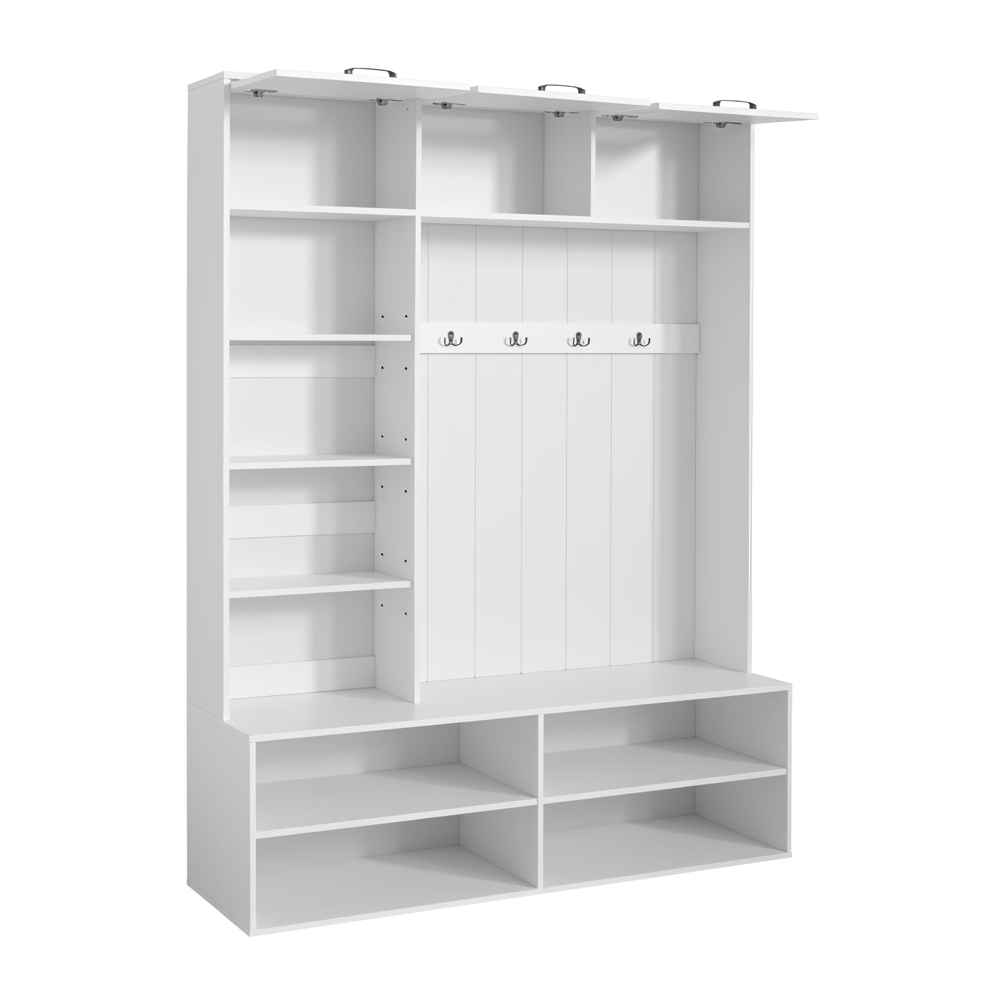 76.9"H Farmhouse Hall Tree with Bench and Shoe Storage, 5-in-1 Entryway Bench with Coat Rack, Modern Entryway Storage Organizer Cabinet with 4 Hooks for Hallway, Entryway, Living Room