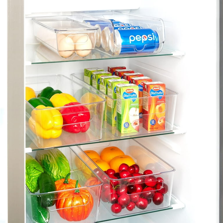 HOOJO Refrigerator Organizer Bins - 2pcs Clear Plastic Bins For Fridge,  Freezer, Kitchen Cabinet, Pantry Organization and Storage, BPA Free Fridge  Organizer, 12.5 Long-Medium