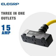 ELEGRP 15A Manual Reset Inline GFCI Extension Cord 3FT 12/3 SJTW Heavy Duty Cable 3 Wires 3 Prongs Grounded Plug with 3 Electrical Outlets, Indoor and Outdoor Christmas Light,Broom Tail Design,UL