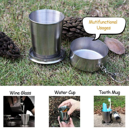 Travel Retractable Cup,Zerone Stainless Steel Travel Folding Cup Camp Keychain Retractable Telescopic Portable 75ml