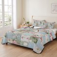 thumbnail image 2 of Twin XL Quilt Set 68''x98'', Green Blue Pink Botanical Lightweight Summer Bedspread Coverlet Set with 2 Pillow Shams, Spring Floral Vintage Breathable All Season Quilt Bedding for Dorm/Guest Room, 2 of 9