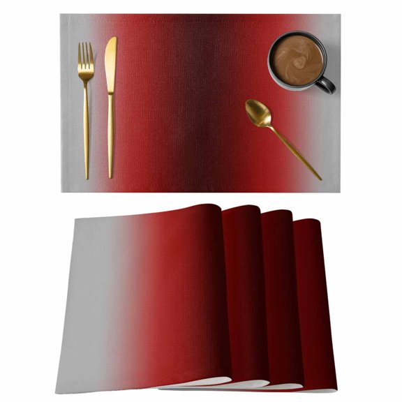 Dark Red Grey Black Ombre Placemats Set of 4, Farmhouse Gradient Minimalist Placemats for Dining Table, Place Mats for Kitchen Tabletop, Waterproof Wipeable Dining Table Mats Set