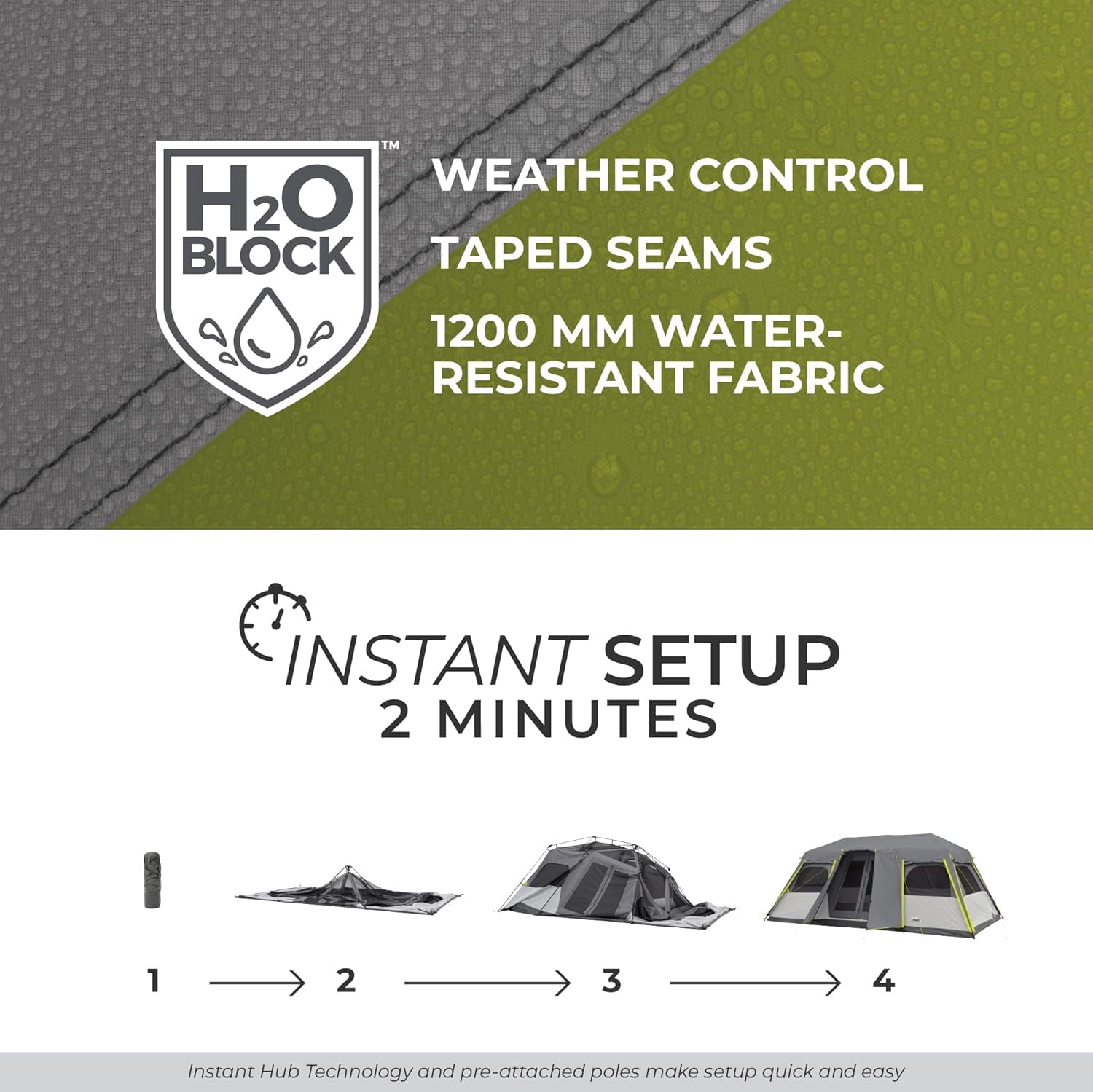 CORE 18' x 10' 12 Person Instant Cabin Camping Tent with Full Rainfly, 55lbs