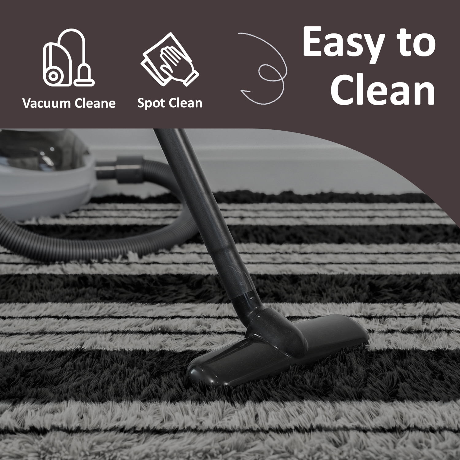 Pentantan 8ft x 10ft Shag Area Rugs for Living Room, Modern Stripe Fluffy Bedroom Carpet, Black & Gray
