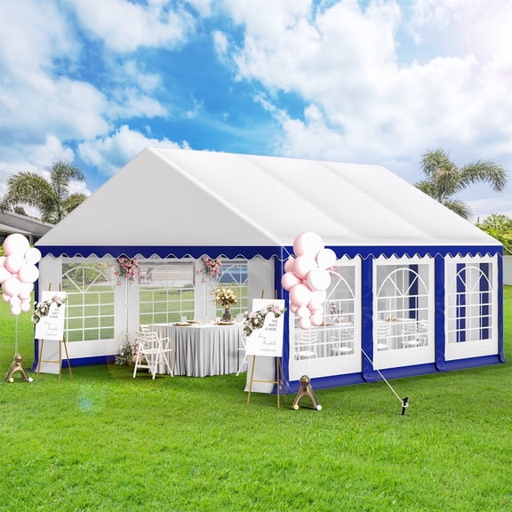 Summit Living 16 X 20 FT Party Tent Outdoor Canopy Tent for outside party wedding tent with Sidewalls, Blue and White