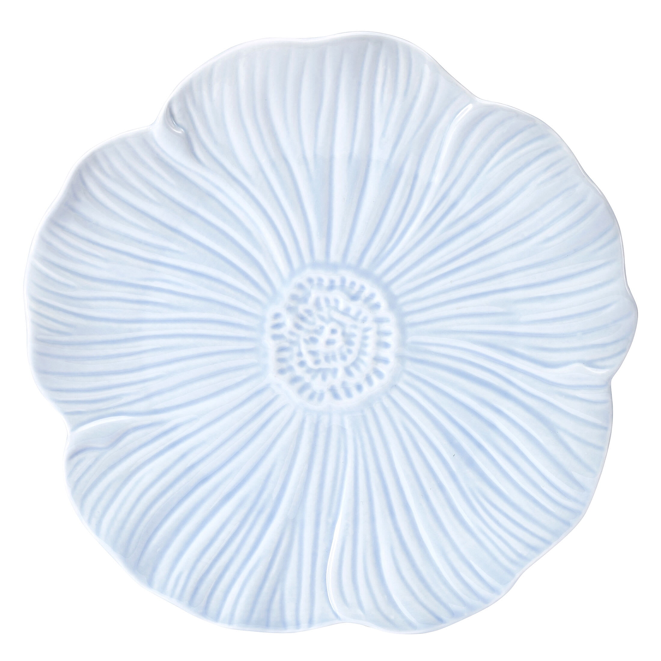 Beautiful by Drew Barrymore Embossed Flower 12 Piece Stoneware Dinnerware Set, 4 Piece Setting, Blue