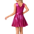thumbnail image 3 of VESTIDO METÁLICO DE CINTURA ALTA SIN MANGAS EN A PARA MUJERES INSPIRE CHIC, VESTIDO MINI HOLOGRÁFICO XS ROJO ROSA, 3 of 6