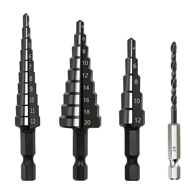 4 Uds 3-12 4-12 4-20Mm HSS Broca Escalonada de Ranura Recta Broca Helicoidal de Nitruro Cortador de Agujeros de Metal de Madera Herramientas de PerforacióN de NúCleo
