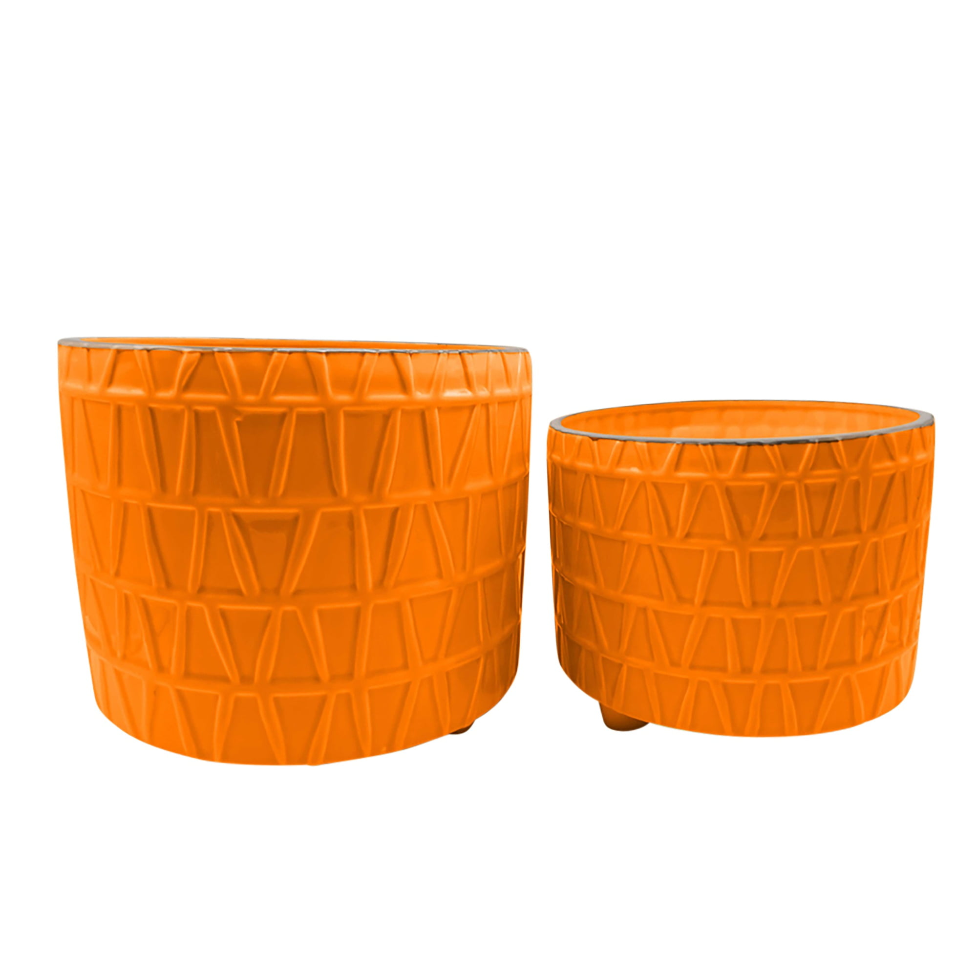 S/2 10/12" FOOTED ETCHED PLANTER, ORANGE