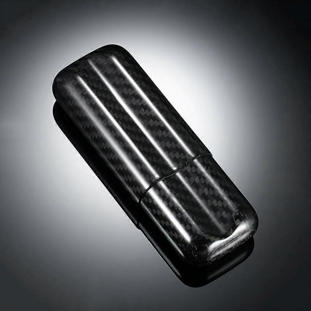 Black Carbon Fiber 2-Cigar Case Lightweight Cigar Storage Tube Holder Travel Cigar Humidor for up to 57 Ring Gauge Cigars