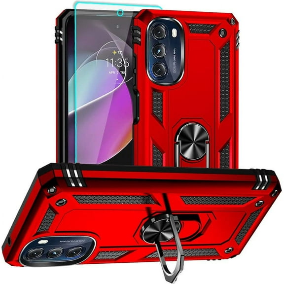 for Moto G 5G 2022 Case, Motorola Moto G 5G Case with HD Screen Protector, [Military Grade 16ft. Drop Tested] Ring Shockproof Protective Phone Case for Motorola G 5G 2022,Red