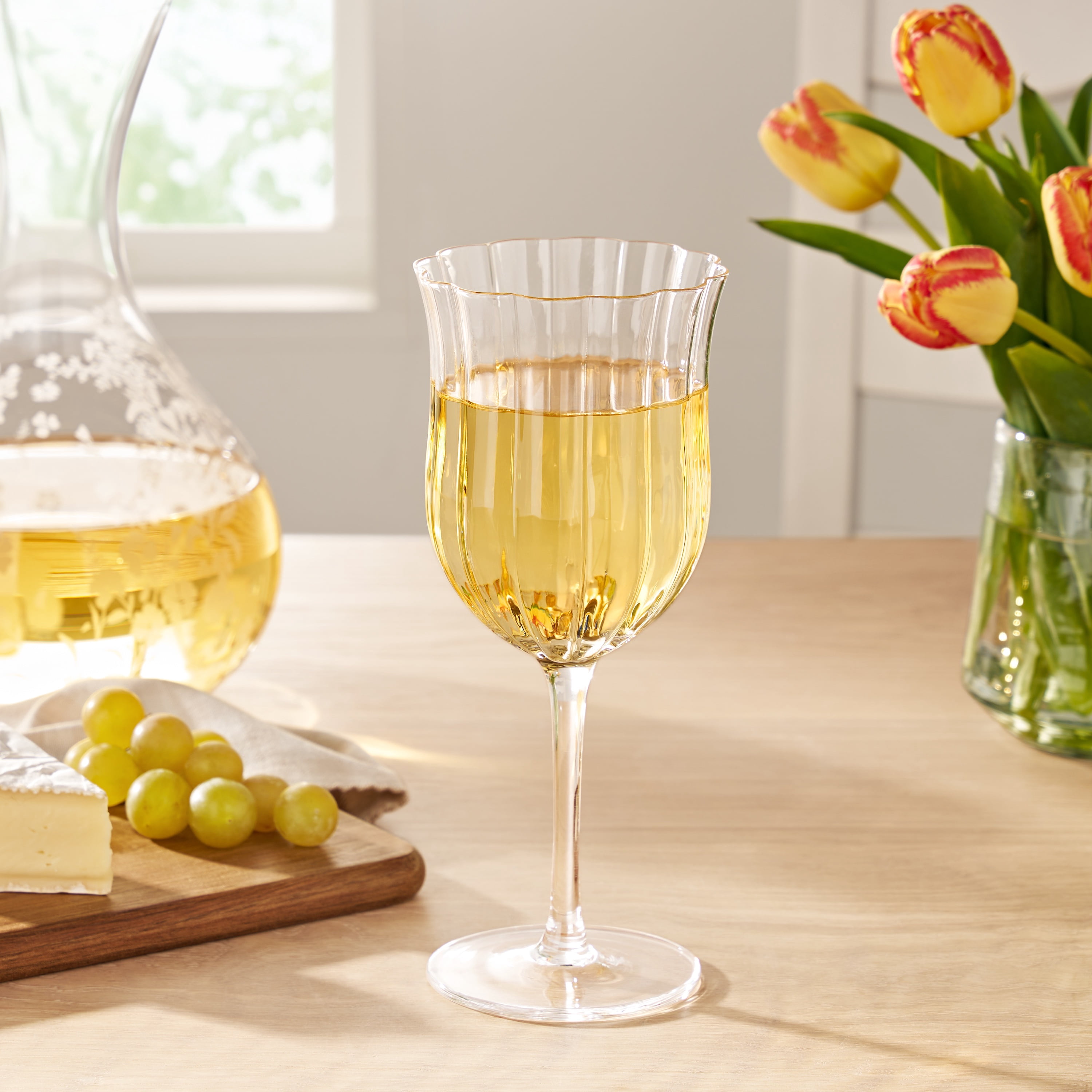 The Pioneer Woman Colette 13-Ounce Scalloped White Wine Glasses, Clear, Set of 4
