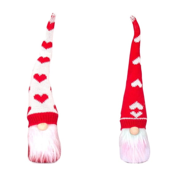 Valentine's Day Gnome Plush Set Handmade Scandinavian Tomte Decorations with Heart Patterns, 2 Pack