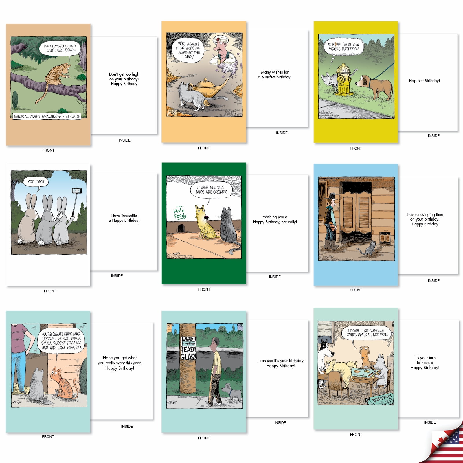 NobleWorks Dave Coverly's Cake Time - Pack of 36 Birthday Greeting Cards with Envelopes (4.63 x 6.75 Inch) - AC9375BDG-B1x36