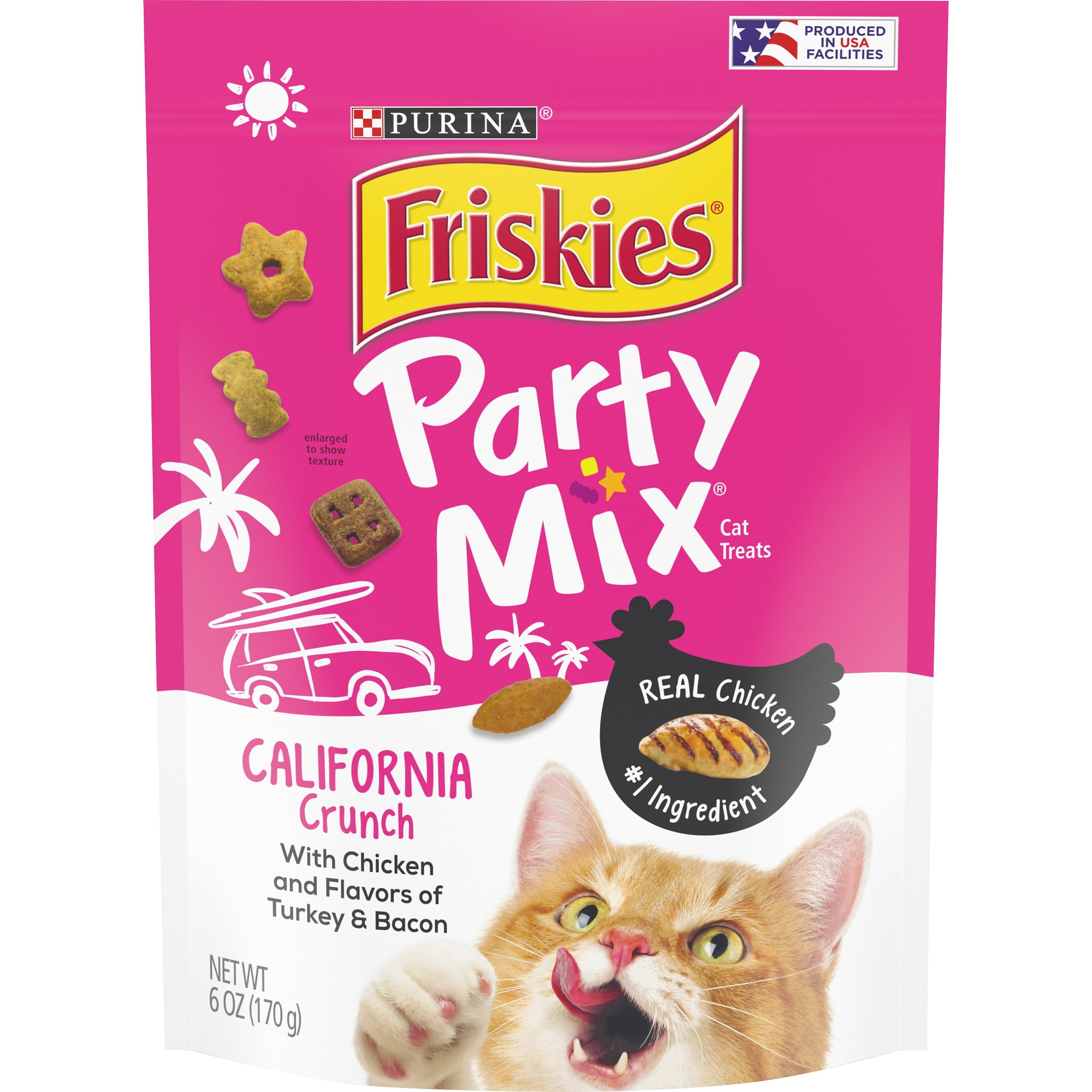 Purina Friskies Party Mix Chicken Turkey & Bacon Treats for Cats, 6 oz Pouch