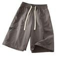 thumbnail image 3 of Plus Size Men's Solid Color Cargo Shorts Summer Casual Beach Shorts Lightweight Drawstring Shorts with Pockets, 3 of 4