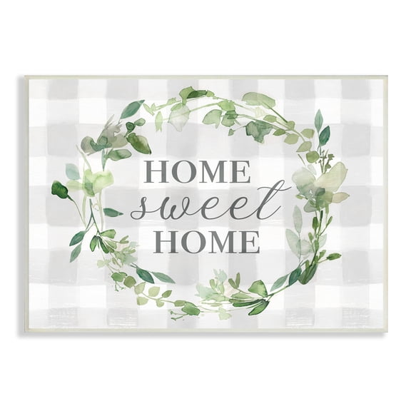 Stupell Industries Sweet Home Leaf Wreath Geometric Farming Plaid Pattern,15 x 10, Design by Carol Robinson