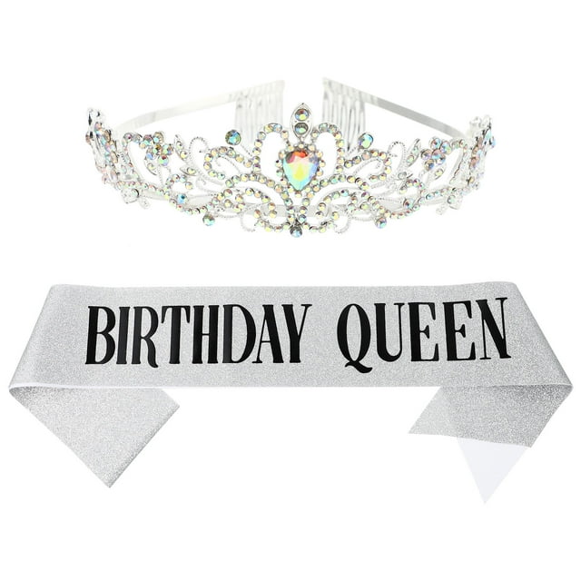 Shisuyan 1 Set Birthday Queen Sash and Tiara Decorative Photography Props for Girls