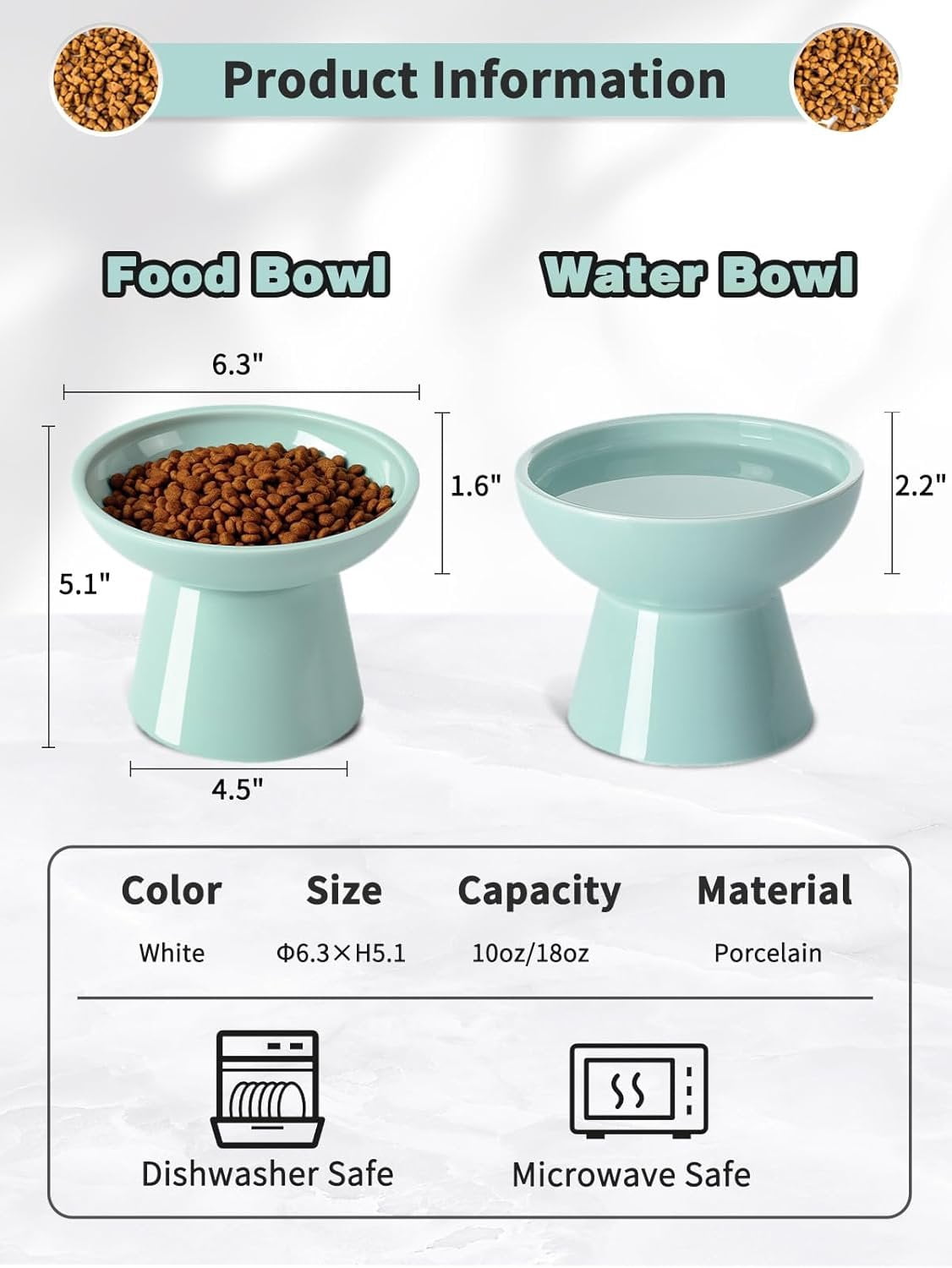 Elevated   and Water Bowls Set, Extra Wide and Raised Ceramic Feeder, Anti-Vomit -Free  Feeding Bowl for Kittens Adult Small Dogs (Blue,  Bowl)