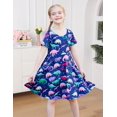 thumbnail image 3 of Aideaone Little Girls Dress Short Sleeve Toddler Summer Swing A-Line Cute Midi Casual Sundress Dinosaur Blue 2-9T, 3 of 8