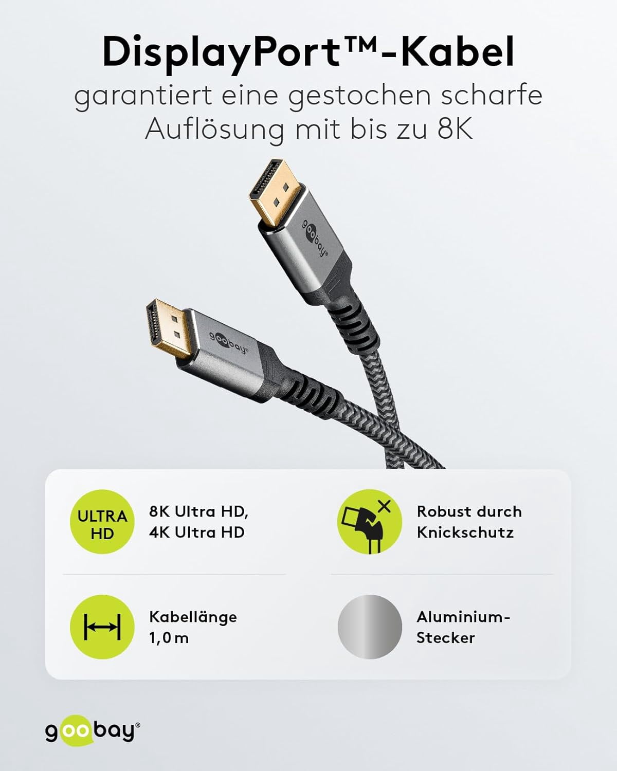 goobay 65264 DisplayPort Cable 1.4 up to 8K @ 60Hz (UHD), 4K @ 144Hz and 2K @ 240Hz, DP, High S