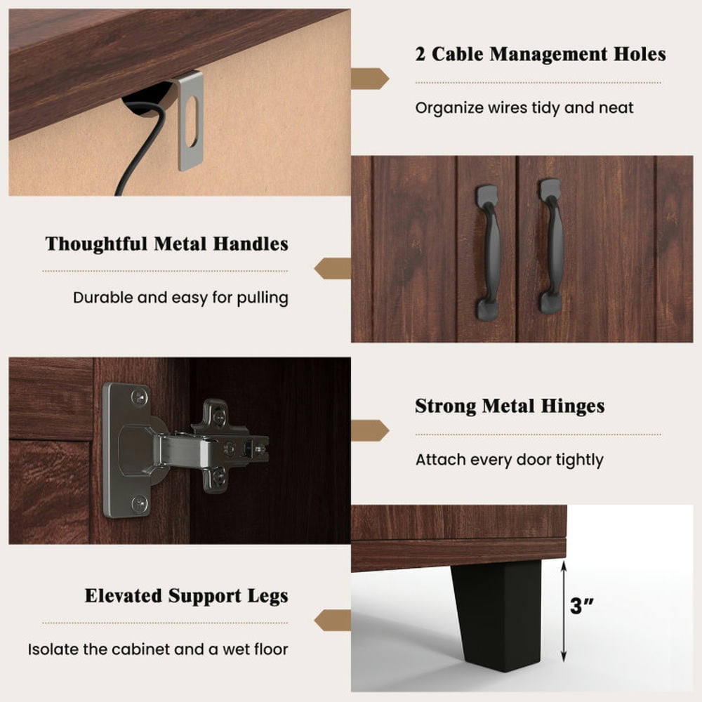Finihen Kitchen Storage Cabinet, Buffet Sideboard, 3-Door Buffet Sideboard with Adjustable Shelves and Anti-Tipping Kits, for Dining Room, Kitchen, Living Room, Brown Finihen Kitchen Storage Cabinet, Buffet Sideboard, 3-Door Buffet Sideboard with Adjustable Shelves and Anti-Tipping Kits, for Dining Room, Kitchen, Living Room, Brown