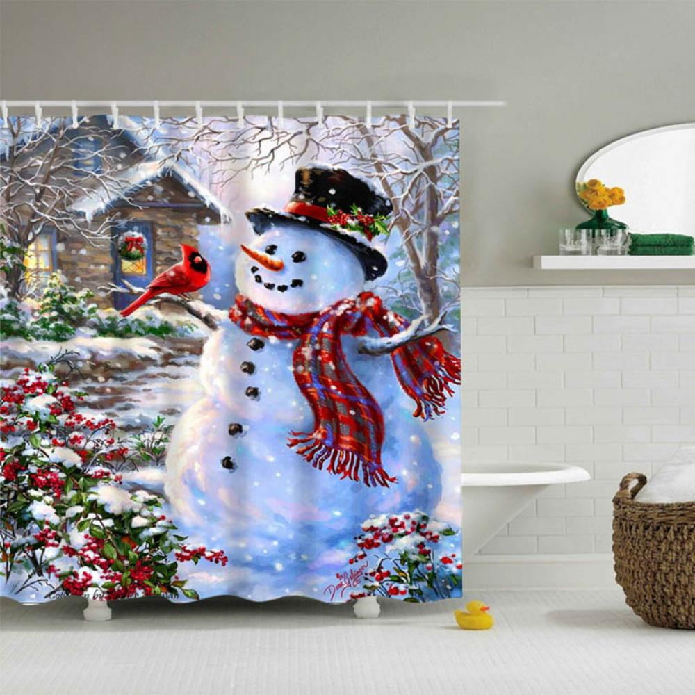 Details about   Cute Snowman Forest Hut Christmas Tree Shower Curtain Bathroom Accessory Sets 