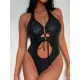 thumbnail image 4 of Conjunto de Bikini con cuello Halter de Metal para mujer, bañador Sexy de cintura baja con Tanga, traje de baño de 2 piezas de Color sólido, ropa de playa, 4 of 5