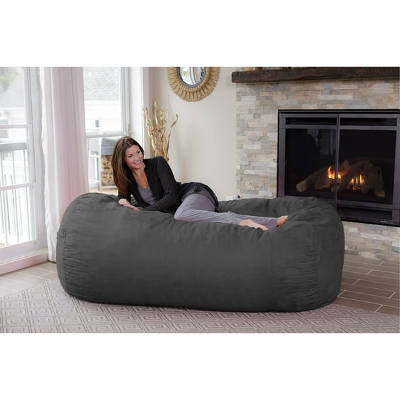 Chill Sack Bean Bag Chair, Memory Foam Lounger with Microsuede Cover, Kids, Adults, 6 ft, Gray